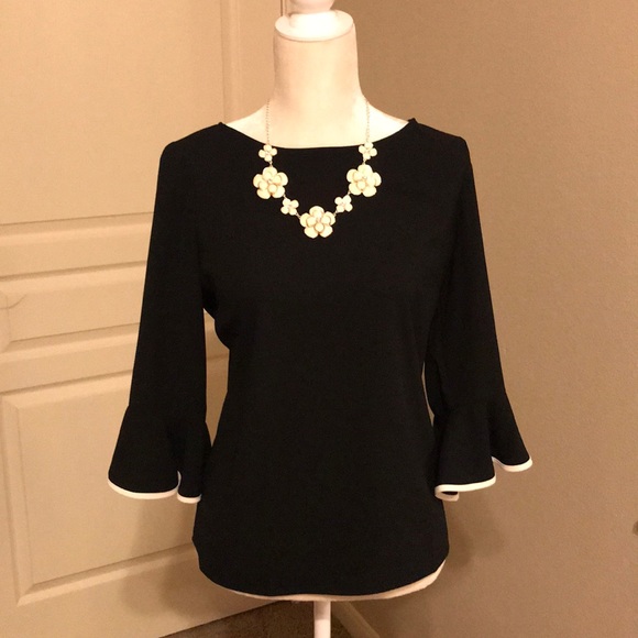 Talbots Tops - Talbots Black White Bell Sleeve Blouse Top Size SP